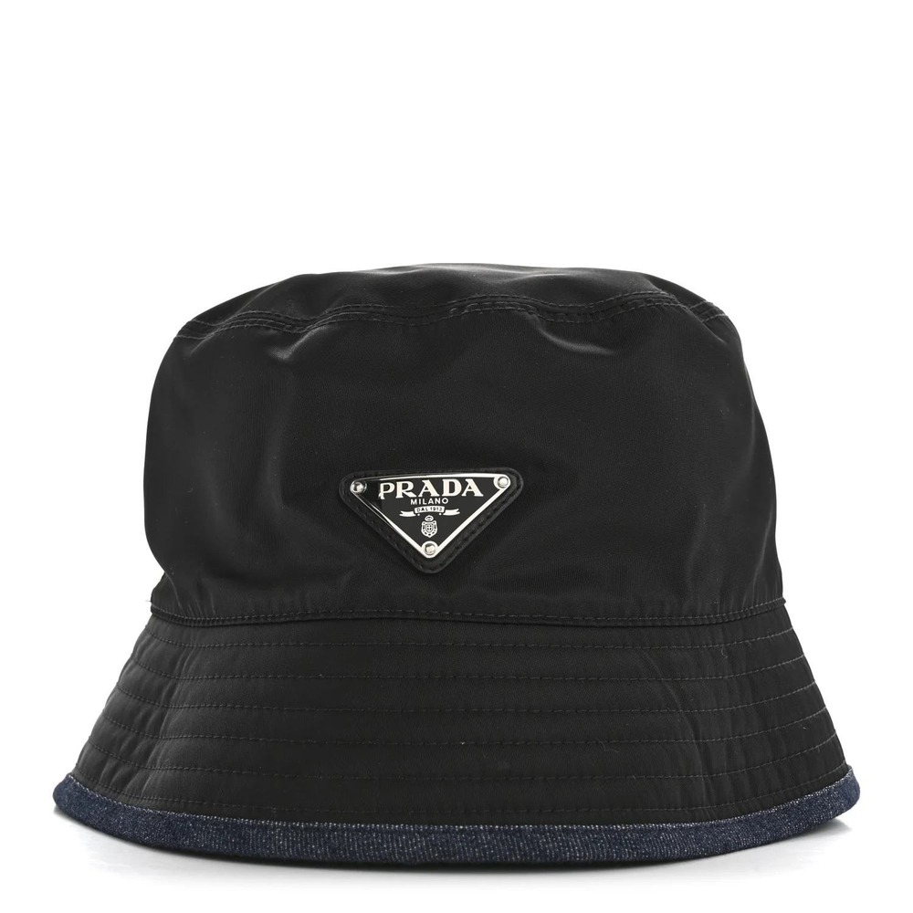 PRADA Re-Nylon Black and Denim Reversible Bucket Hat Size M